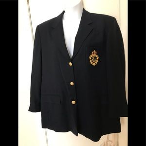 Ralph Lauren wool, lined navy crested blazer 20w